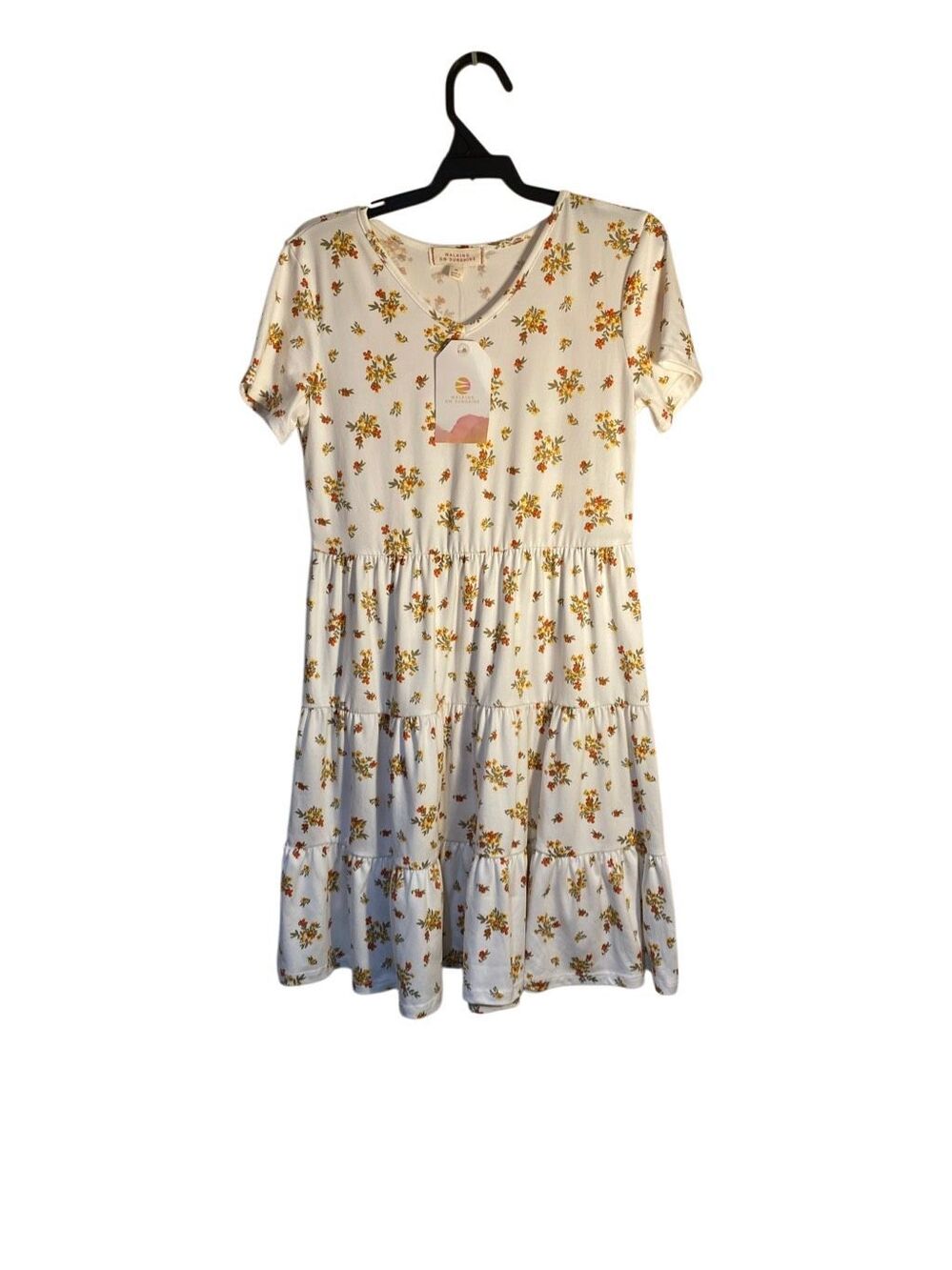 NWT walking on sunshine girl’s floral tiered dress, M